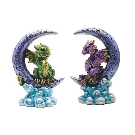 TRAMA 6 in. Dragon Sitting on Moon Statue Set, Green & Purple TR2156078